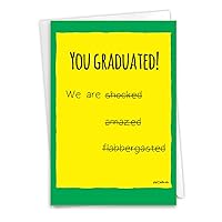 NobleWorks - 1 Funny Graduation Greeting Card - Congrats for Graduate, Notecard Stationery for School, College - Shocked and Amazed C1548GDG