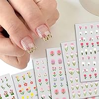 6 Sheets Flower Nail Art Stickers 3D Self Adhesive Nail Decals Spring Colorful Tulip Nail Stickers Cute Small Floral Nail Design Acrylic Nail Art Supplies for Women Girls DIY Manicure Decoration