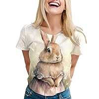 Happy Easter T-Shirt for Women Summer Crewneck Cute Bunny Graphic Tees Easter Shirt Rabbit Eggs Print Blouse Tops