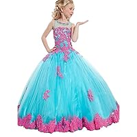 Lace Appliques Beads First Communion Dress Pageant Gown Ball Gown Flower Girl Dress
