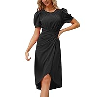Women's Beach Dresses Short Sleeve Solid Color Bag Hip Slimming Bow Temperament Club Party Cocktail Dresses, S-2XL