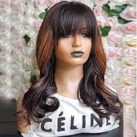 Highlight 1b/30 Body Wave Wig with Bangs Brazilian Remy Human Hair Wig 13x4 HD Transparent Lace Front Wig 150% Density Pre Plucked Natural Hairline with Baby Hair Glueless Wigs 22inch
