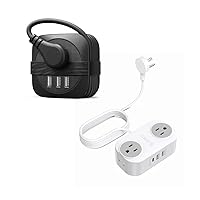 Travel Power Strips with USB Ports, 2PCS Cruise Power Strips for Hotel Home Office Dorm Room Essentials, Black & White