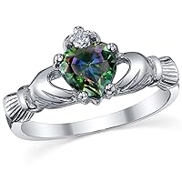 Metal Masters Co. Sterling Silver 925 Irish Claddagh Friendship & Love Mystic Rainbow Simulated Topaz Color Heart Cubic Zirconia Ring