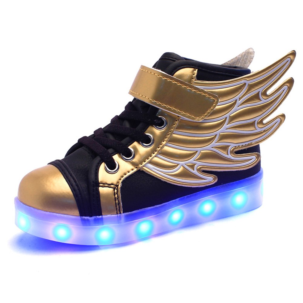 Santimon Kids Boys Girls 7 Colors LED Lights Luminous Sports Shoes Sneaker Athletic Wings Trainers High-top Shoes