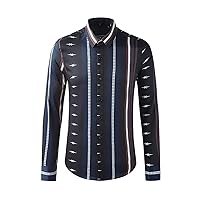 通用 Four Seasons Men's Shirt Abstract Starry Sky Colorblock Vertical Stripe Print Slim Long Sleeve Men's Shirt