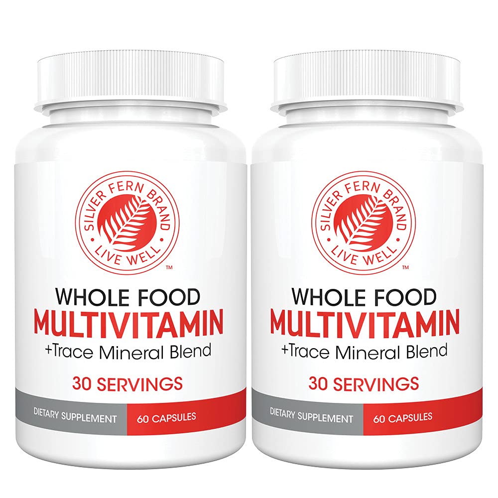 Silver Fern Whole Food Daily Multi Vitamin w/ Trace Mineral Blend Supplement - 2 Bottles - 60 Vegicaps Each - 60 Day Supply - Natural, Non-GMO, Veg...