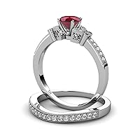 Ruby & Diamond Butterfly Engagement Ring & Wedding Band Set 1.40 ctw 14K White Gold