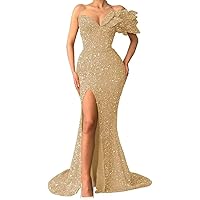 Mermaid Senior Prom Dresses Sequin Champagne Ball Gowns for Women Formal Sparkly A Line Evening Dresses 20w