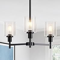 Black Chandeliers for Dining Room Light Fixture,3 Lights Farmhouse Chandeliers with Clear Glass Shades, Industrial Chandelier for Kitchen Island Living Room Entryway Staircase