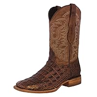 Texas Legacy Mens Brown Western Leather Cowboy Boots Crocodile Back Print Square