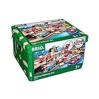 BRIO World 33052 Deluxe Railway Set | Comprehensive Wooden Train Toy Set for Kids Age 3 and Up | FSC Certified Eco-Friendly Toy | Exciting Harbor and Metro Scenes