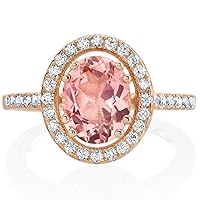 1.50Ct Oval Morganite With CZ Round Halo Engagement Ring 14k Rose Gold Finish
