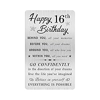 Happy 16th Birthday Card for Boy Girl, Small Engraved Wallet Card for 16 Year Old Birthday Gifts