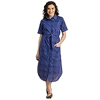 Short Sleeve Spread Collar Cotton Dress - Women's Trendy Shirt Dress