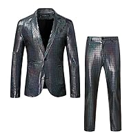 Shiny Gold Plaid Sequin Suits Men Prom Dance Prom Suits with Pants Mens Christmas Halloween Party Stage Outfit