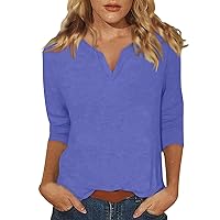 3/4 Sleeve T Shirts for Women,Three Quarter Sleeve Tops Woman V Neck Solid Color Tunic Tshirts 2024 Fashion Loose Fit Tee Blouse Tops for Women Trendy