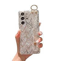 LeLeYun for Samsung Galaxy S21 Ultra Case Cute Pattern Plating Sparkle Bling Shockproof Protective Silicone Cover with Wrist Strap Kickstand and Ring for Girls and Women - Heart