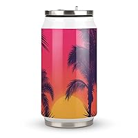 Coconut Trees Hawaii Fashion Travel Coffee Tumbler with Lid & Straw Insulated Water Bottle Mugs Drinking Cup 300ml