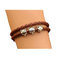 Fox Bracelet,Cute Fox Head Charm Bracelet,Brown Leather Rope Bracelet,Birthday Gift