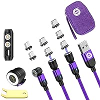 Magnetic Charging Cable(3Pack3.3/6.6/6.6FT&Cable Bag),One-Handed Charging Magnetic Phone Charger 3 in 1 Compatible with Micro USB, Type C 3A Charging USB Data Sync Cable(Purple)