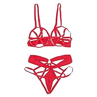 Womens Sexy Hollow Out Lingerie, Bras and Panty Set Solid Strappy Babydoll Bandage Exotic Lingerie Two Piece Suit