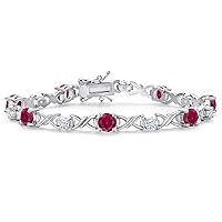 Gem Stone King Red Created Ruby and White Moissanite Tennis Bracelet For Women | 4.90 Cttw | Gemstone July Birthstone | Round 5MM and 3MM | 6.5 Inch