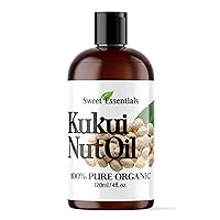 Sweet Essentials 100% Organic Kukui Nut Oil | Imported From Hawaii | Various Sizes | 100% Pure | Cold-Pressed | Natural Moisturizer for Skin, Hair and Face (4 fl oz)