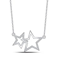 925 Sterling Silver Double Star Diamond Pendant Necklace (0.05cttw, I-J/I2-I3) 18