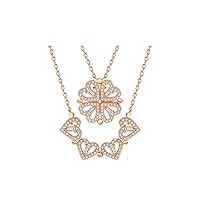 Sterling Silver Heart Shaped and Four Leaf Clover Convertible Pendant Necklace Crystals Jewelry for Women Girls