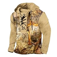 Men's Tactical Lace Up Pullover Camouflage Prinetd Shirts Vintage Military Aztec Western Hooded Sweatshirt Tops