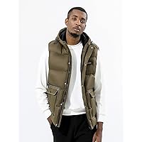 Jackets for Women - Men Flap Pocket Letter Patched Drawstring Hooded Vest Puffer Coat (Color : Army Green, Size : Large)