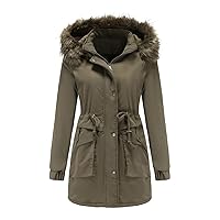 Womens Winter Coats Thick Warm Winter Jacket Faux Fur Hooded Overcoat Long Outwear Fleece Jacket Trench Parka Fur Coats