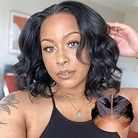 Short Bob Wigs Wear and Go Glueless Wigs Human Hair Pre Plucked Pre Cut Body Wave Lace Front Wigs for Black Women Upgraded No Glue 4x4 Lace Closure Wigs Natural Color 8 Inches