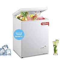 5 Cu.Ft Chest Freezer with a Removable Basket 7 Gears Adjustable Temperature Control(-18°F to -46°F), Deep Compact Freezer for Garage, Office, Basement, House, Kitchen, Shop, RVs-White