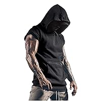 Mens Workout Sleeveless Hoodies Loose Fit Vest Sports Gym Hooded Tank Top with Pocket Oversized Hoodie T-Shirt