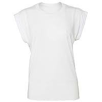Bella + Canvas Womens/Ladies Flowy Rolled Cuff Muscle T-Shirt (S) (White)