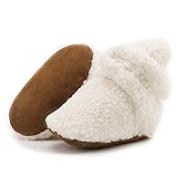 HsdsBebe Unisex Newborn Baby Cotton Booties Non-Slip Sole for Toddler Boys Girls Infant Winter Warm Fleece Cozy Socks Shoes(M1916 white,2)