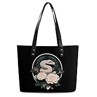 Snake Reptile Flowers Women's Handbag PU Leather Tote Bag Purses Top Handle Shoulder Bags for Work Travel Business Shopping Casual