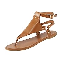 Flat Sandals For Women Summer Comfy Ankle Elastic T-Strap Beach Thong Sandals With Rhinestone Summer Beach Shoes