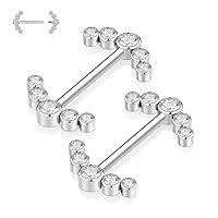 GAGABODY Pair 14G Nipple Rings G23 Titanium Internally Threaded Nipple Barbells 12mm-18mm Bridge Piercing Jewelry Straight Nipple Bar for Women Men Nipple Piercing Jewelry with CZ/Opal