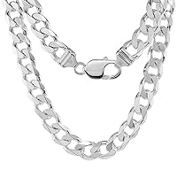 Sterling Silver Thick 9-17 mm Curb Cuban Link Chain Necklaces Nickel Free Italy 18-30 inches