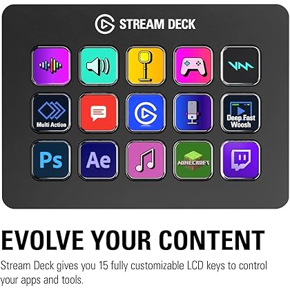 Elgato Stream Deck MK.2 – Studio Controller, 15 macro keys, trigger actions in apps and software like OBS, Twitch, ​YouTube and more, works with Mac and PC