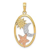 14k Yellow Rose Gold Polished Open back Rhodium Sun Celestial Moon Star Oval Pendant Necklace Measures 29x14mm Wide Jewelry for Women