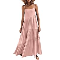 ANRABESS Women’s Summer Casual Loose Sleeveless Spaghetti Strap Asymmetric Tiered Beach Maxi Long Dress