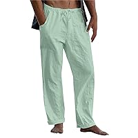 Mens Drawstring Pants Men's Casual Loose Comfortable Cotton Linen Trousers, S XXXXXL