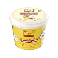 BRYAN & CANDY Coconut & Lemon Sugar Body Scrub Ph 5.5 For Tan Removal & Exfoliation | For Women & Men |Coconut Oil, Lemon Peel Oil, Oatmeal, Macadamia And Argan Oil For Smooth Skin - 250G