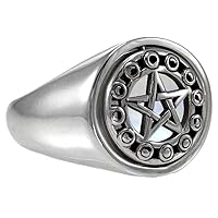 Sterling Silver Moon Phases Rotating Flip Pentacle Ring with Rainbow Moonstone (Sizes 4-15)