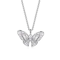 White Gold Plated 925 Sterling Silver Fancy Pave Stone White CZ Cute Dazzling Butterfly Necklace Silver Jewelry Gift for Her,18