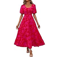 PRETTYGARDEN Womens Dresses 2024 Puff Sleeve Floral Casual Summer Dresses Smocked Backless Beach Flowy Tiered Maxi Dress